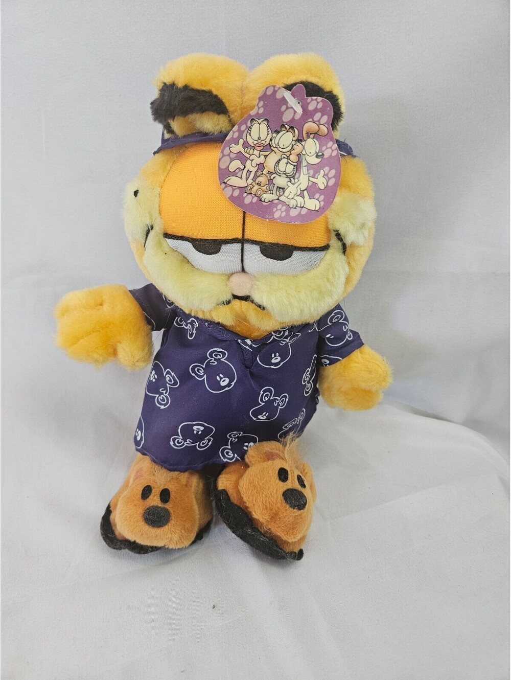 Garfield Plush Doll in Purple Bear Print Shirt with Slippers
